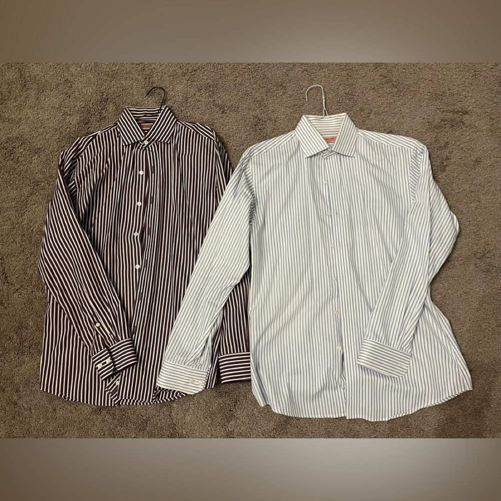 Moon River Men's Dress Shirts - Dark Purple and Light Blue Stripes
